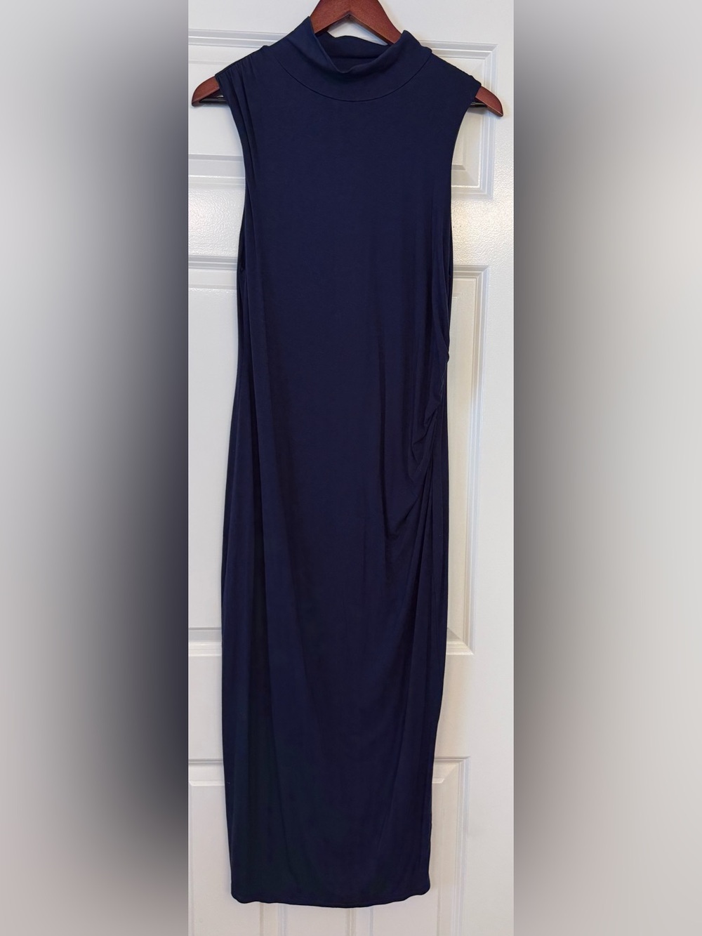 Good American Ruched Turtleneck Midi Dress Size 5 XXL Navy